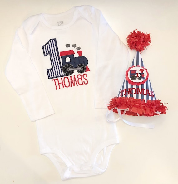 Train Shirt and Personalized Party Hat Set, 1st First Birthday Baby Toddler Boy, Smash Cake Photo Props Il_570xn