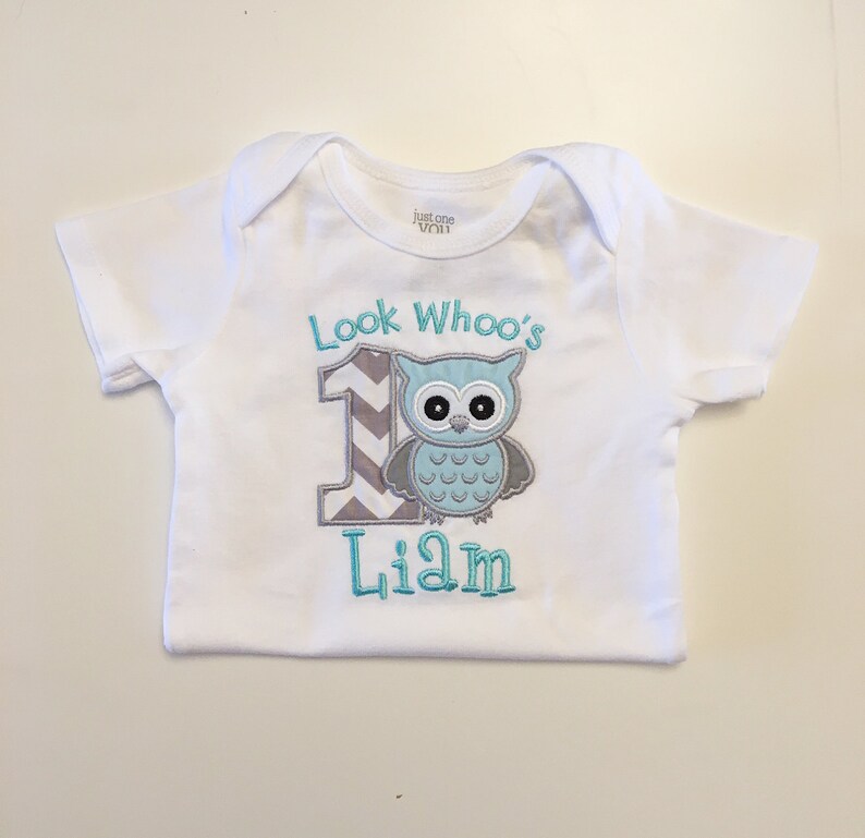 Boy Owl Shirt & Personalized Party Hat Set, Look Whoo's Turning 1,Toddler Baby First Birthday Smash Cake Photo Props, Woodland Forest Friend bild 2