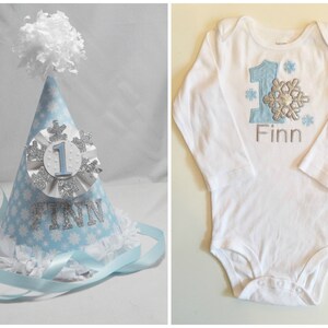 Boy Snowflake Bodysuit Personalized And Crown Set, Baby Toddler Winter Onederland Themed 1st First Birthday, Smash Cake Photo Props image 4