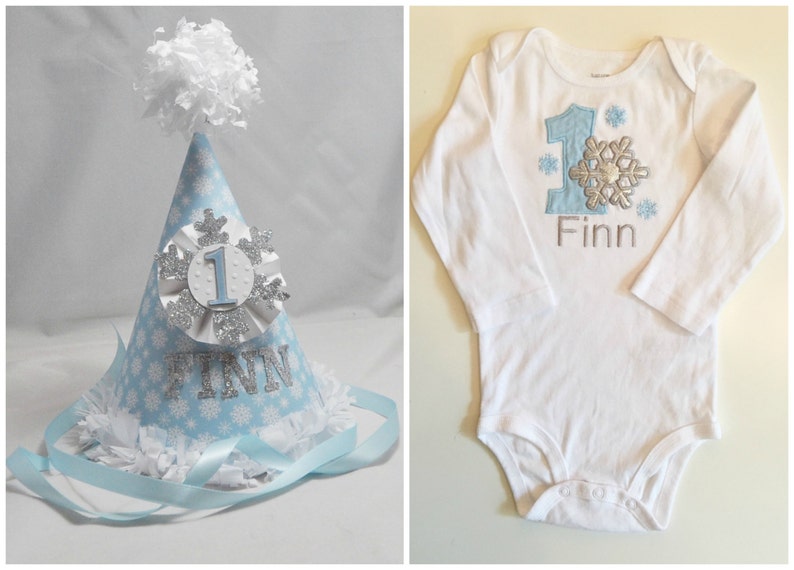 Boy Snowflake Bodysuit Personalized And Crown Set, Baby Toddler Winter Onederland Themed 1st First Birthday, Smash Cake Photo Props image 4