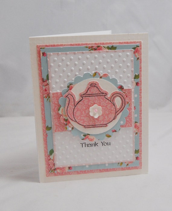 Handmade Blue Floral Tea Party Thank You Cards, Set of 6, Girl Birthday Il_570xn
