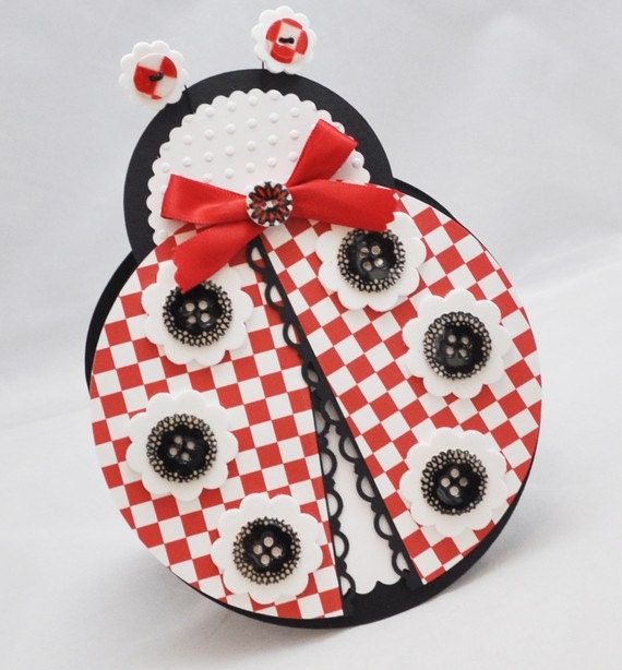 Handmade Ladybug Invitations, Garden Party, Girl Birthday Card, Set of 6 Il_570xn
