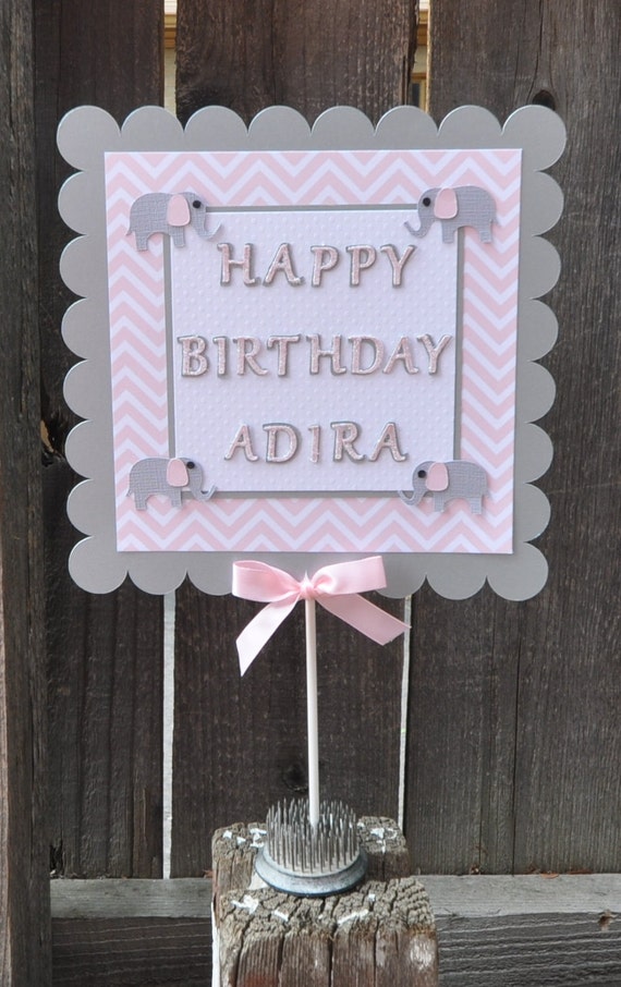 Girl Elephant Happy Birthday Tabletop Sign Centerpiece, 1st First Baby Toddler Elephant Party Decor Decorations Il_570xn