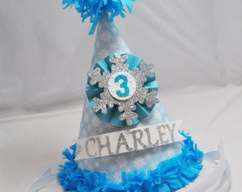 Frozen Inspired Personalized Snowflake Party Hat, Birthday Girl, Smash Cake Photo Prop, Winter Onederland Decor