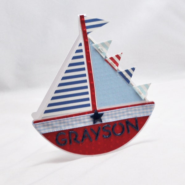 Handmade Personalized Sailboat Invitations,  Set of 6, Little Sailor 1st Birthday Baby Shower