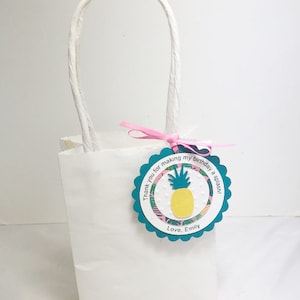 Pineapple 1st Birthday Personalized Thank You Favor Bag Tags, Set of 12, Summer Party Luau Decor