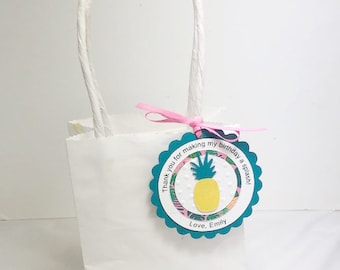 Ananas 1-årsdags personliga tacketiketter, set med 12, sommarfest Luau-dekor