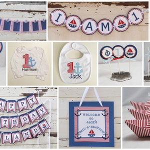 Nautical Cake Name Bunting Banner with Anchors, Little Sailor Toddler Baby Shower Boy Birthday Party Decor image 4