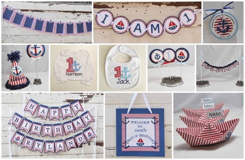 Nautical Cake Name Bunting Banner with Anchors, Little Sailor Toddler Baby Shower Boy Birthday Party Decor image 4