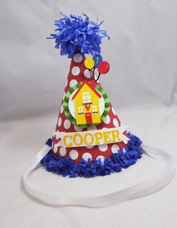 House with Balloons Party Hat Personalized, Up Inspired, 1st First Birthday Girl Or Boy, Custom Smash Cake Photo Prop Il_570xn