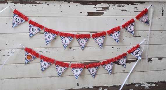 Sports Themed Welcome Wall Banner, Baby Shower Boy Birthday Decor Decorations Baseball, Football, Soccer Party Il_570xn