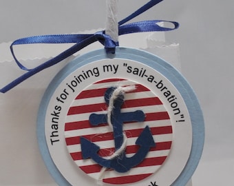 Personalized Nautical Anchor Thank You Favor Bag Tags,  Set of 12, Little Sailor 1st First Birthday Baby Toddler Boy or Girl Party Decor