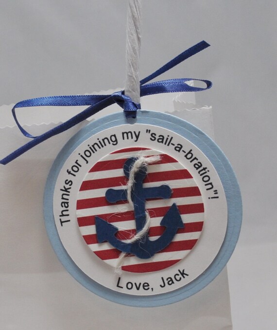 Personalized Nautical Anchor Thank You Favor Bag Tags, Set of 12, Little Sailor 1st First Birthday Baby Toddler Boy or Girl Party Decor Il_570xn