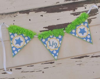 Boy Half Birthday Banner with Stars, 6 Month Baby Toddler Boy, 3 Pennant Banner Photo Prop, Half Birthday Photos, Party Decor