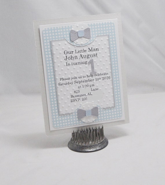 Handmade Little Man Invitations with Bow Ties, Baby Toddler Boy 1st First Birthday Party Invites, Set of 10 Il_570xn