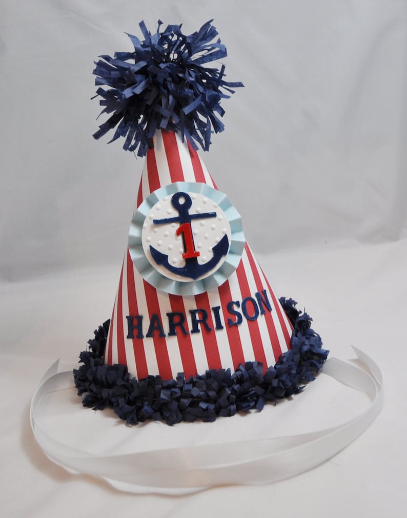 Boy Nautical Party Hat Personalized 1st Birthday Toddler Baby Etsy