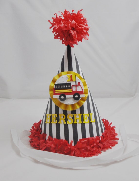 Firetruck Party Hat Personalized, 1st Birthday Baby Toddler Boy Or Girl, Firefighter Smash Cake Photo Prop Il_570xn