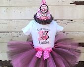 Girl Owl Tutu Outfit, Pink and Brown, 1st First Birthday Girl, Look Whoo's Turning 1, Personalized Bodysuit And Party Hat, Hair bow Il_170x135