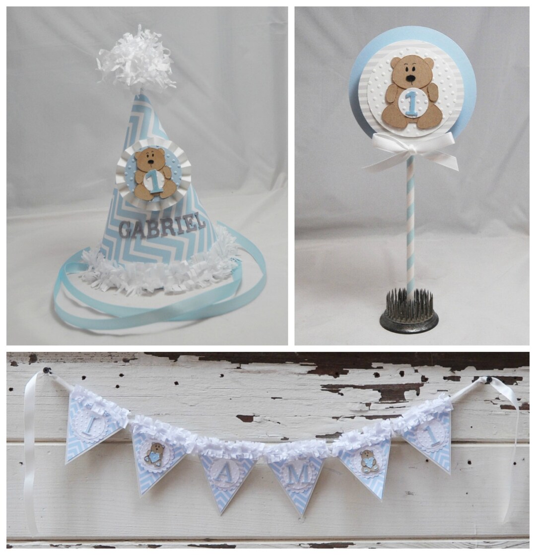 Boy Teddy Bear Smash Cake Photo Props, 3 Piece Set, 1st First Birthday ...
