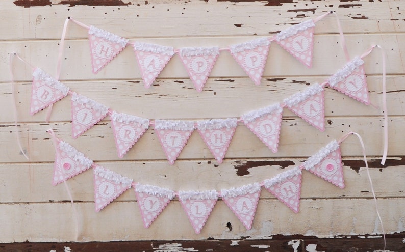 Girl 1st Birthday Cute as a Button Happy Birthday Banner with Name
