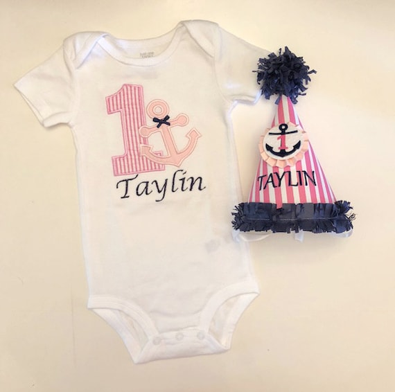 Girl Nautical 1st Birthday Party Hat and Anchor Bodysuit Set, Little Sailor Baby Toddler Smash Cake Photo Prop Little Sailor Il_570xn