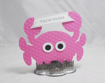 Handmade Crab Shaped Invitations, Nautical Under The Sea Birthday Party Girl, Shape Card Invite