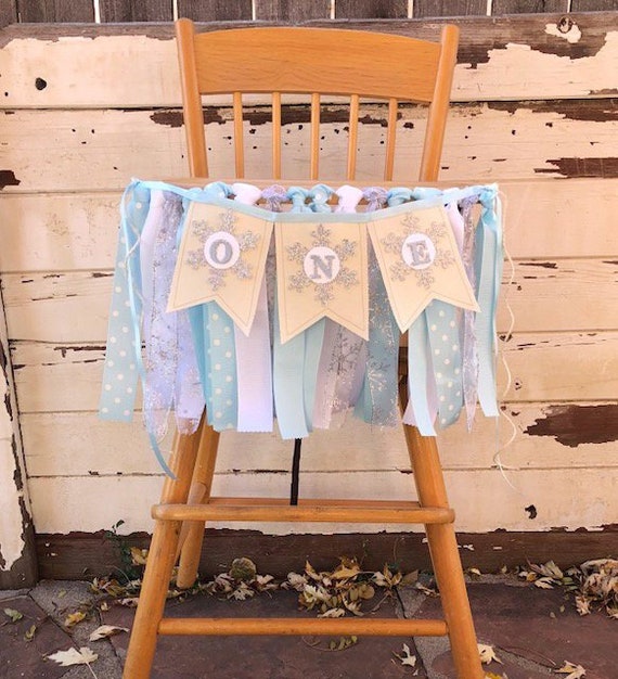 Boy Snowflake High Chair Banner, Winter Onederland Party, 1st Birthday One Highchair Bunting, Ribbon Fabric Garland Il_570xn