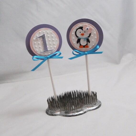Girl Penguin Cupcake Toppers, Set of 12, Winter Onederland Snowflake 1st First Birthday Party Decor Il_570xn