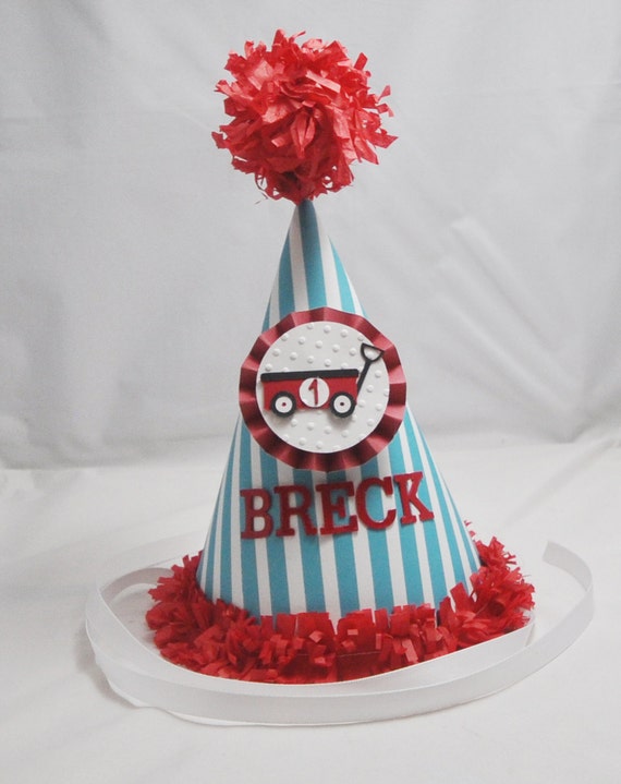 Little Red Wagon Party Hat Personalized, Baby Toddler Boy 1st Birthday, Cake Smash Photo Prop Il_570xn