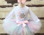 Snowflake Tutu Outfit Pink and Blue, 1st First Birthday Baby Toddler Girl, Personalized Bodysuit and Headband Hair bow, Smash Cake Photo Il_170x135
