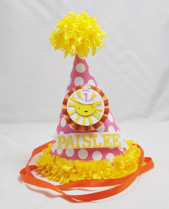 Girl Sun Party Hat Personalized, First 1st Birthday Baby Toddler Girl, You are My Sunshine Decor Decorations, Smash Cake Photo Prop Il_570xn