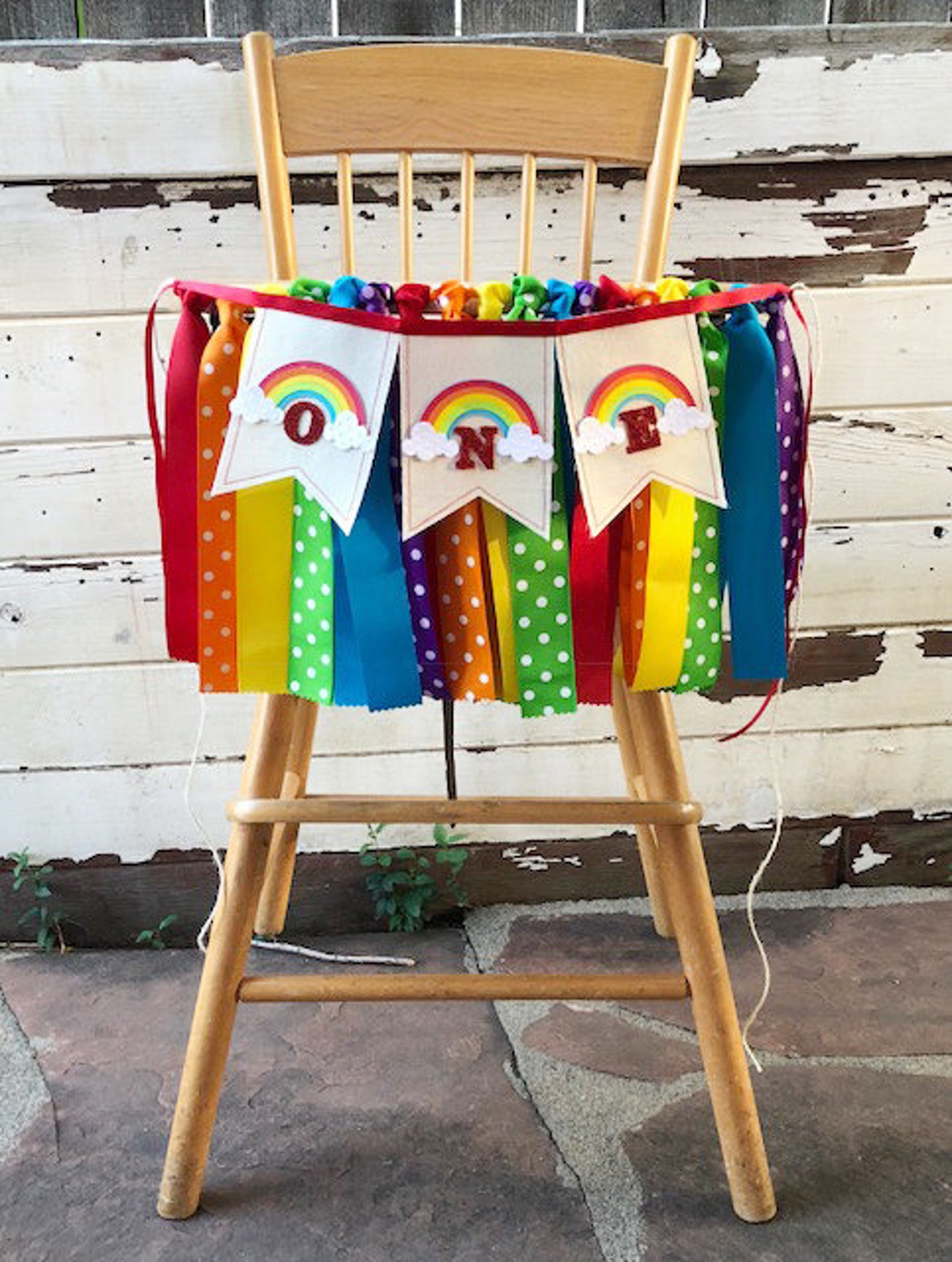 Rainbow ONE High Chair Banner Ribbon and Fabric 1st Birthday Etsy