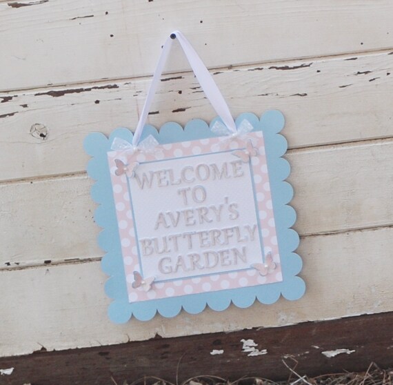 Butterfly Welcome Door Sign, Garden Party, Shabby Chic Baby Toddler Girl 1st First Birthday Decor Il_570xn