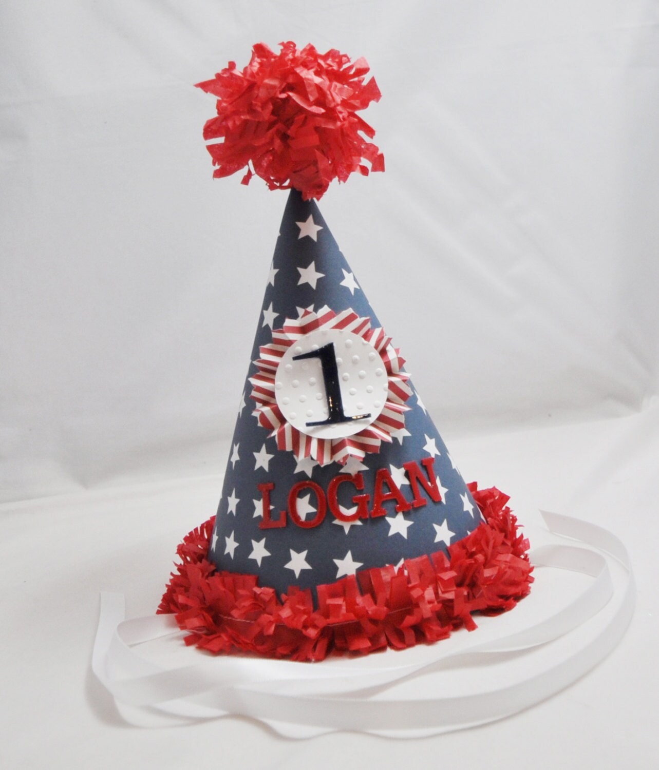 Stars and Stripes Party Hat Personalized Red White and Blue 1st First Toddler Birthday Patriotic Hat Fourth of July Cake Smash Photo Prop Etsy