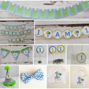 Boy Happy Birthday Banner with Name, Polka Dots and Stripes, 1st First Birthday Wall Bunting, Toddler Boy Party Decor Decorations image 3