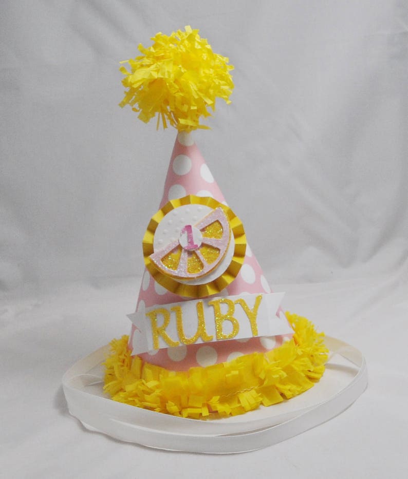 Pink Lemonade Party Hat Personalized, 1st First Summer Birthday Baby Toddler Girl, Custom Hat, Lemon Smash Cake Photo Prop image 1