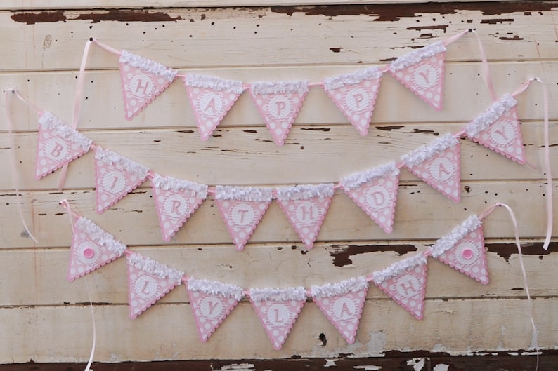 Girl 1st Birthday Cute as a Button Happy Birthday Banner with Name