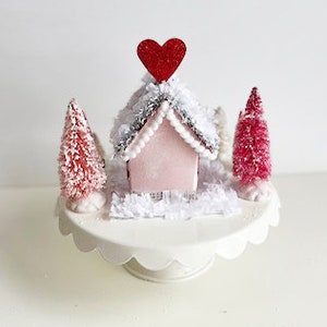 Miniature Putz House of Love, Heart Centerpiece, Valentines Day, Anniversary, Birthday, Wedding Gift, Holiday Village Decoration image 3