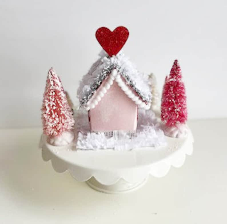 Miniature Putz House of Love, Heart Centerpiece, Valentines Day, Anniversary, Birthday, Wedding Gift, Holiday Village Decoration image 3