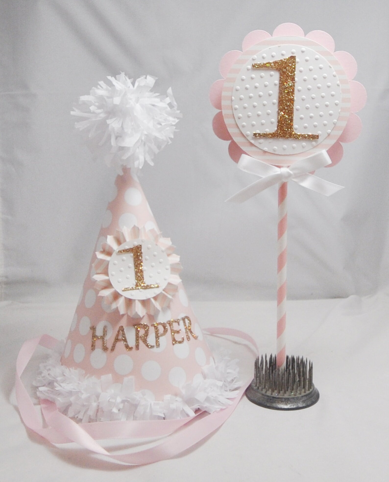 Pink and Gold Smash Cake Photo Props Party Package, 1st First Birthday ...