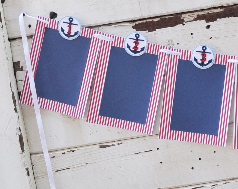 Nautical 12 Month Anchor Photo Banner, Baby Toddler Boy 1st First Birthday, Little Sailor Party Decor, Picture Memory Bunting Garland image 2