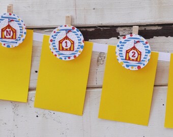 Circus Tent Photo Clips, Set of 13, Boy or Girl 1st Birthday Party Decor, First Year Yearly Picture Memory Banner