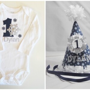 Boy Snowflake Bodysuit Personalized And Crown Set, Baby Toddler Winter Onederland Themed 1st First Birthday, Smash Cake Photo Props image 6