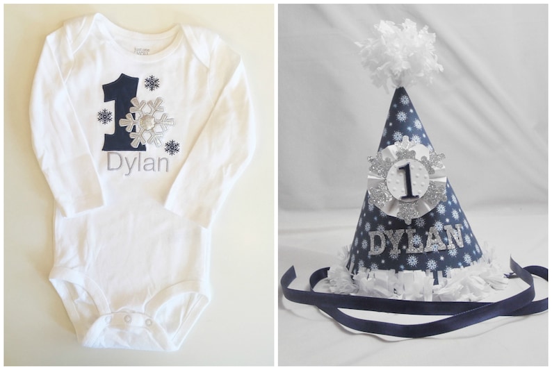 Boy Snowflake Bodysuit Personalized And Crown Set, Baby Toddler Winter Onederland Themed 1st First Birthday, Smash Cake Photo Props image 6