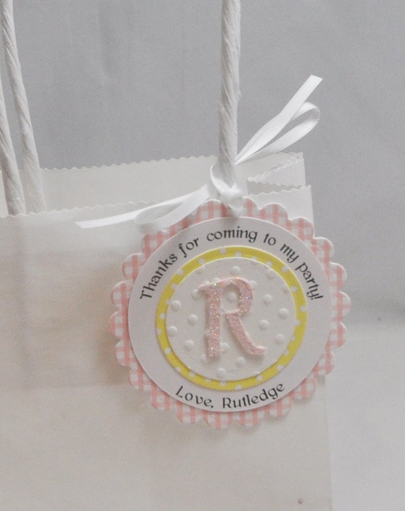 Personalized Gingham Thank You Favor Bag Tags, Set of 12, 1st First Birthday Girl Party Decor Il_570xn