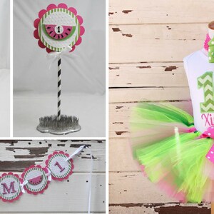 Watermelon Smash Cake Photo Props Party Package, 1st First Birthday Toddler Girl, Personalized Hat, High Chair Banner Bunting, Cake Topper image 5