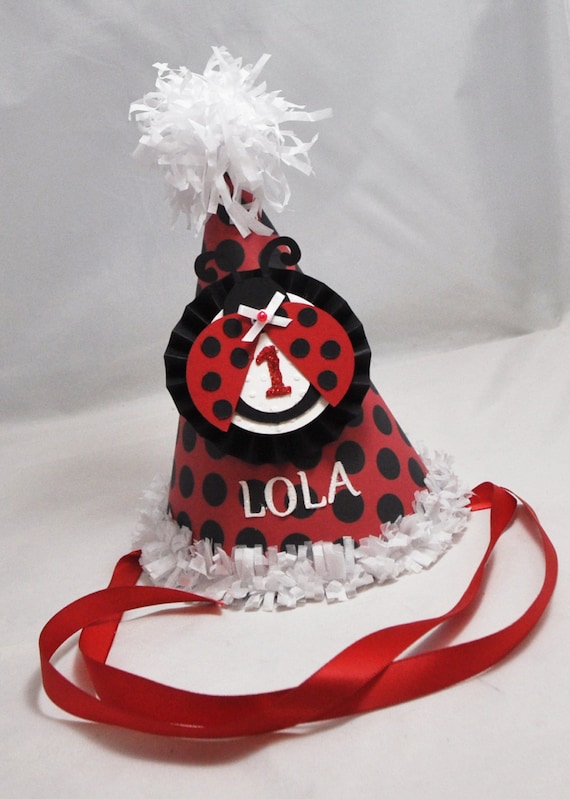 Personalized Ladybug Party Hat, First 1st Birthday Baby Toddler Girl, Cake Smash Photo Prop Il_570xn
