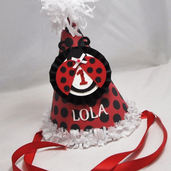 Personalized Ladybug Party Hat, First 1st Birthday Baby Toddler Girl, Cake Smash Photo Prop