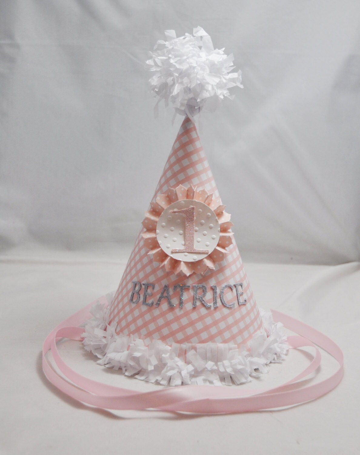 Personalized Pink Gingham Party Hat 1st First Birthday | Etsy