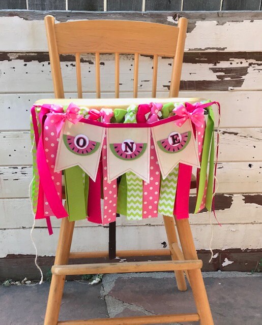 Watermelon High Chair Banner Ribbon and Fabric One 1st First Etsy